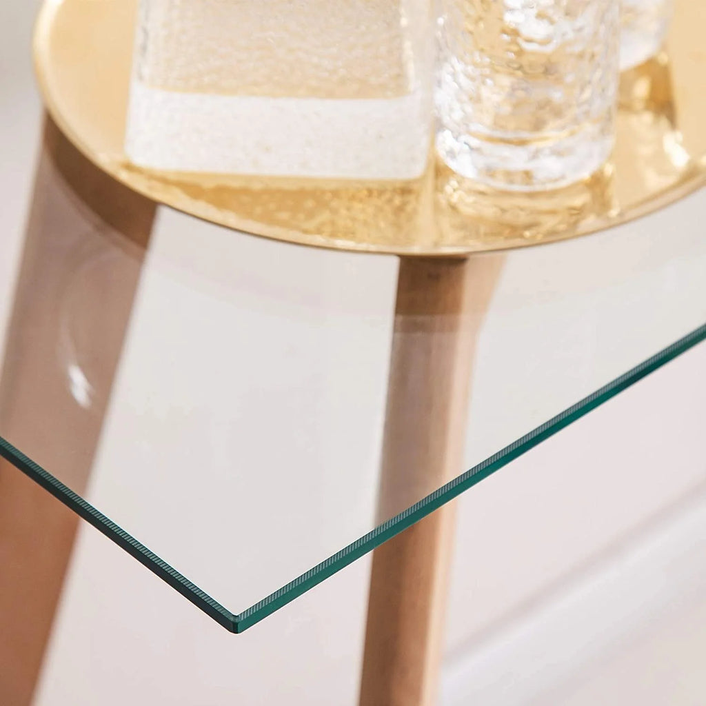Glass Console Table with Solid Wood Legs N8705