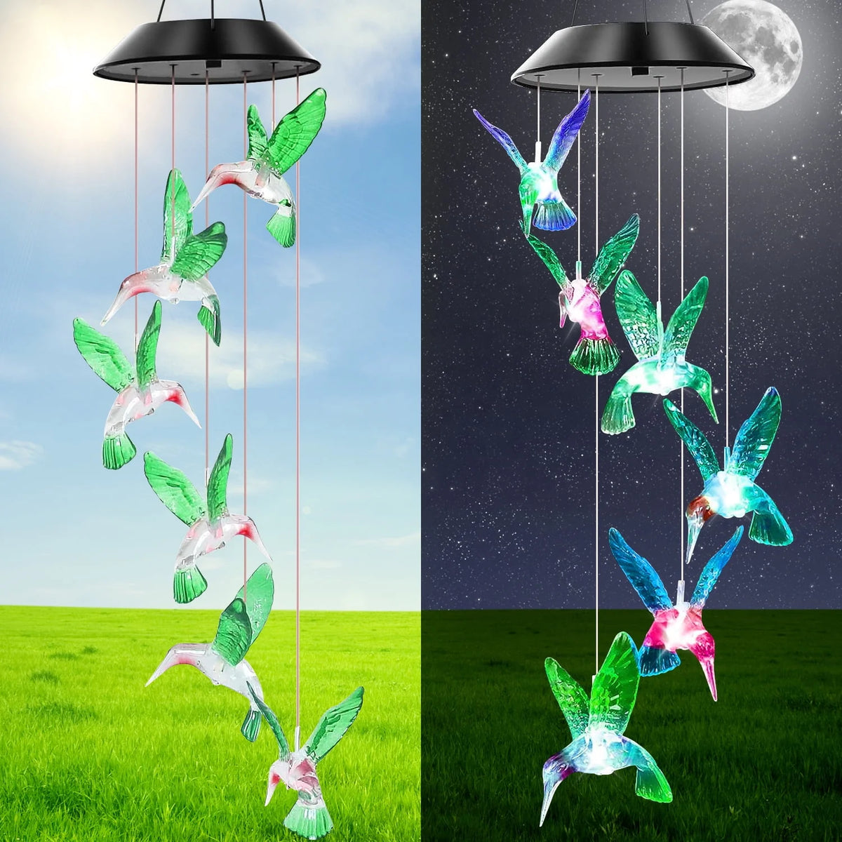 Solar Hummingbird Wind Chime with Color Changing LED Light S219