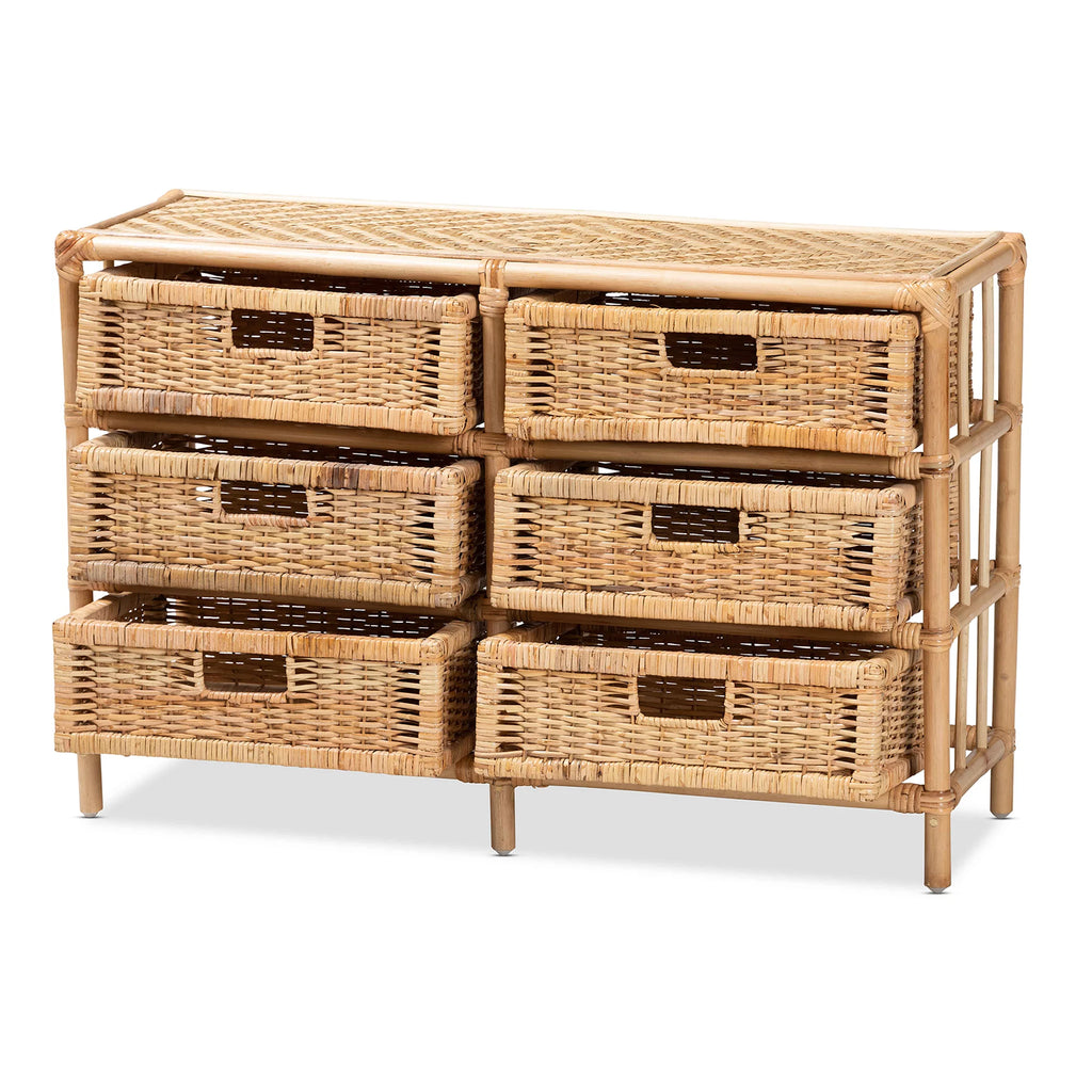 Natural Brown Rattan 6-Drawer Storage Cabinet H50526