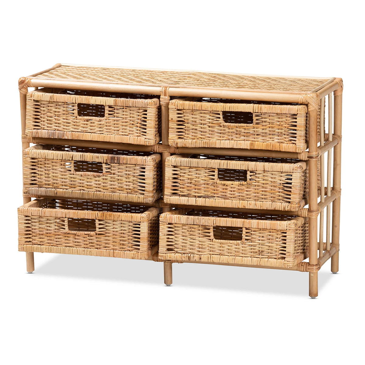 Natural Brown Rattan 6-Drawer Storage Cabinet H50526