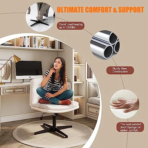 Cream Armless Wide Seat Ergonomic Office Chair H4951