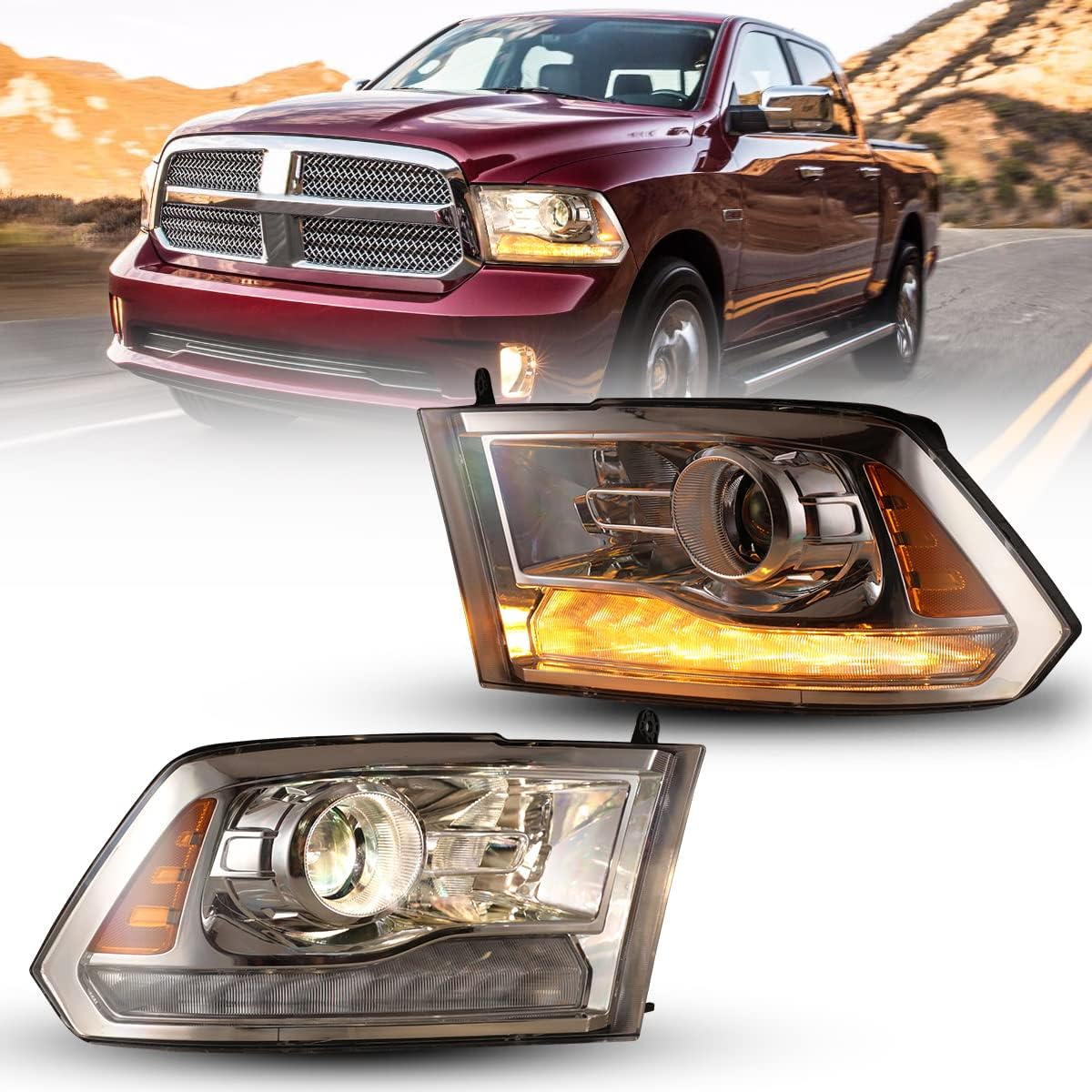 Black LED Headlights Assembly for Dodge Ram Pickup, Pair K5311