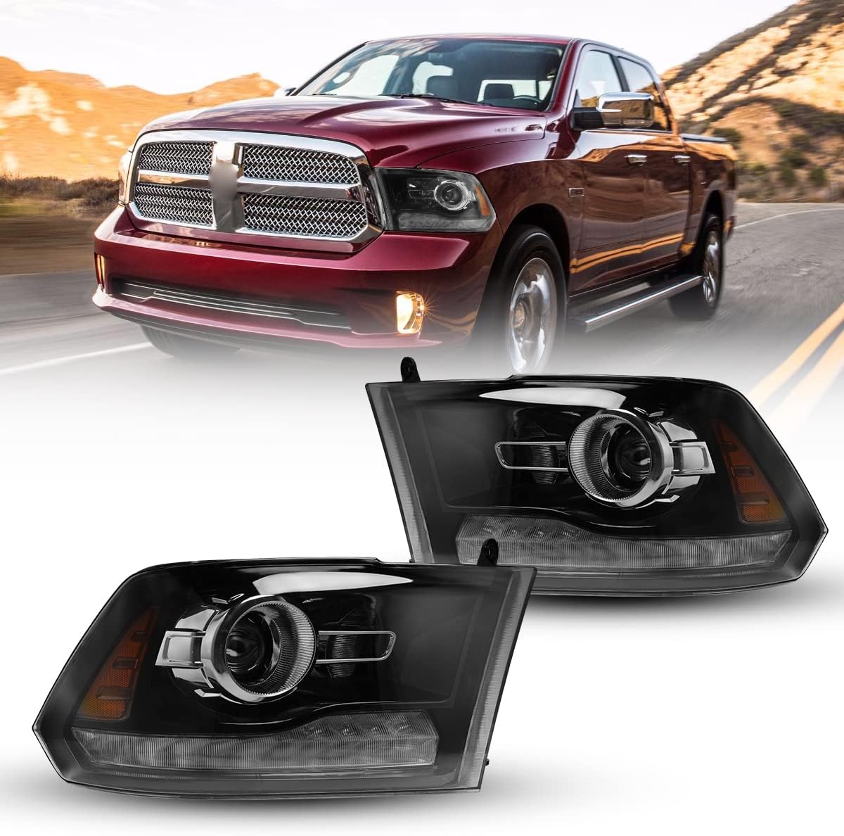 Black LED Headlights Assembly for Dodge Ram Pickup, Pair K5311