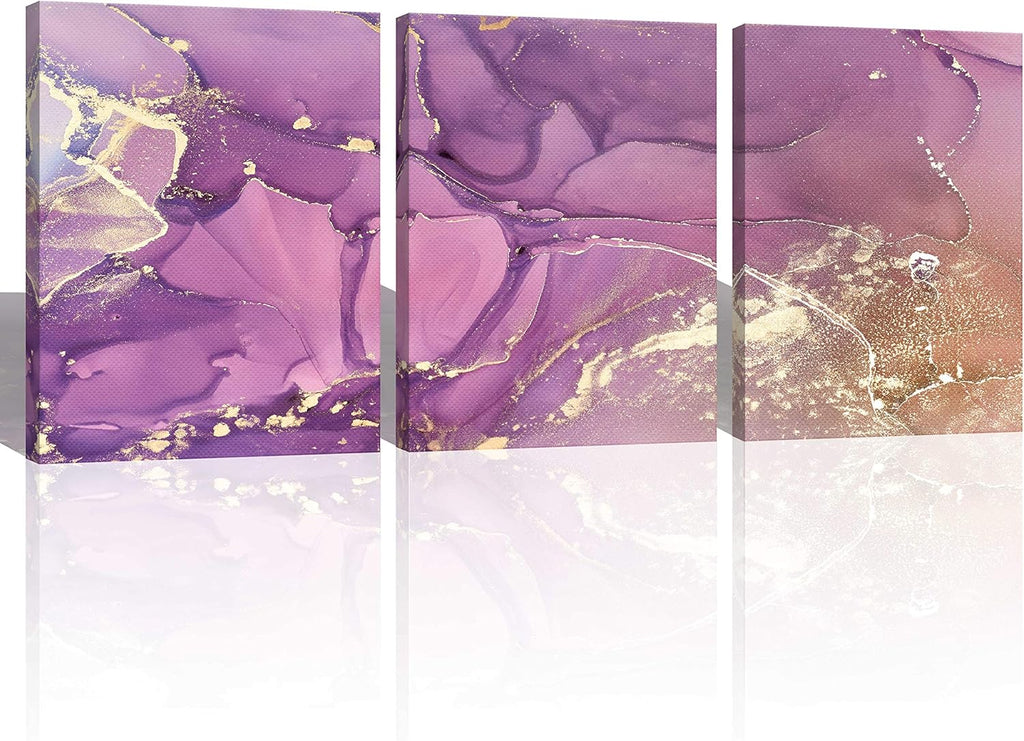 Gold Pink Abstract Canvas Wall Art 3 Panels V723367