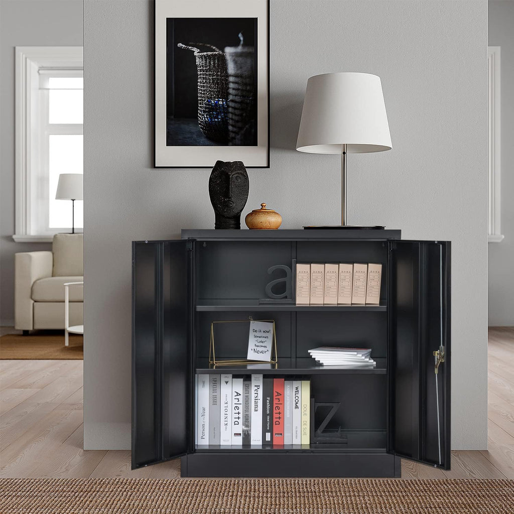 Metal Storage Cabinet with 2 Shelves and 2 Doors, Steel Locking Cabinet, 36.2 H x 31.5 W x 15.7 D (Black) U41164
