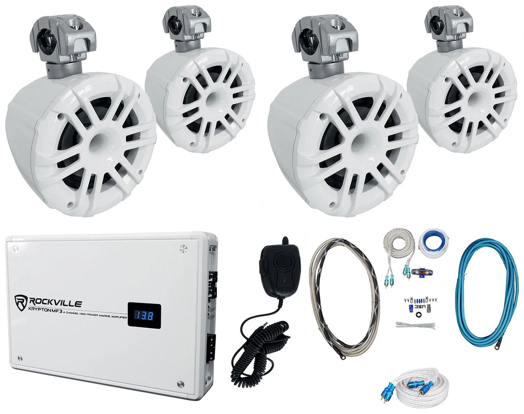 White 6.5" Marine Wakeboard Tower Speakers with Amplifier and Amp Kit X386289