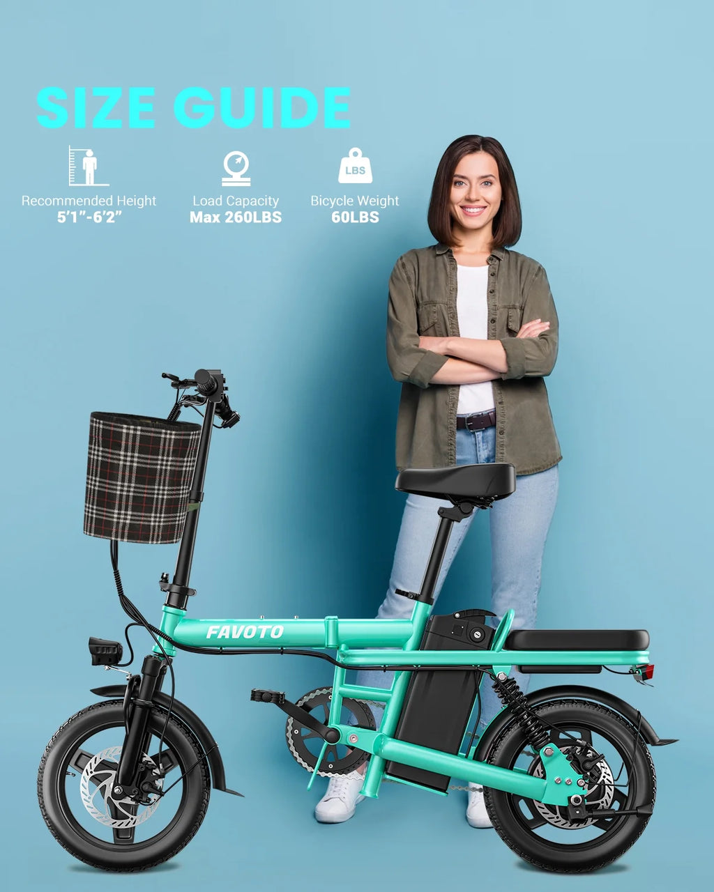 Folding Electric Bike with 400W Motor 48V10.4Ah Removable Battery T140
