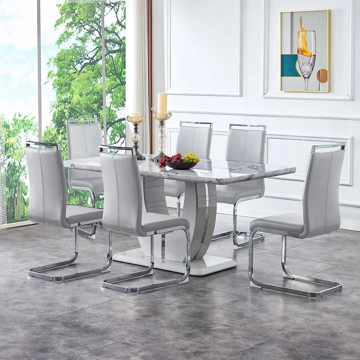 63" Faux Marble Dining Table Set Set of 6 A658406