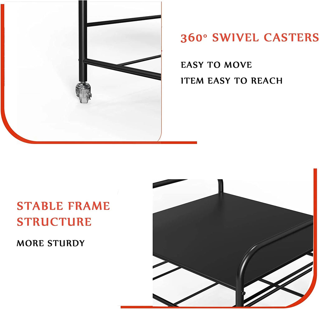 Fridge Stand with Storage, 2 Drawer, Metal Frame, 4 Swivel Wheels Y35346