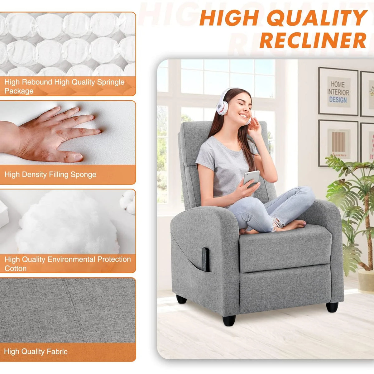 PU Leather Recliner Chair with Lumbar Support B469511