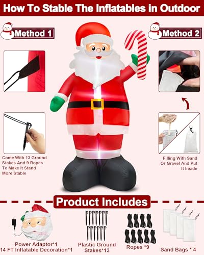 14 FT Inflatable Santa Claus with Built-in LED Lights L5630