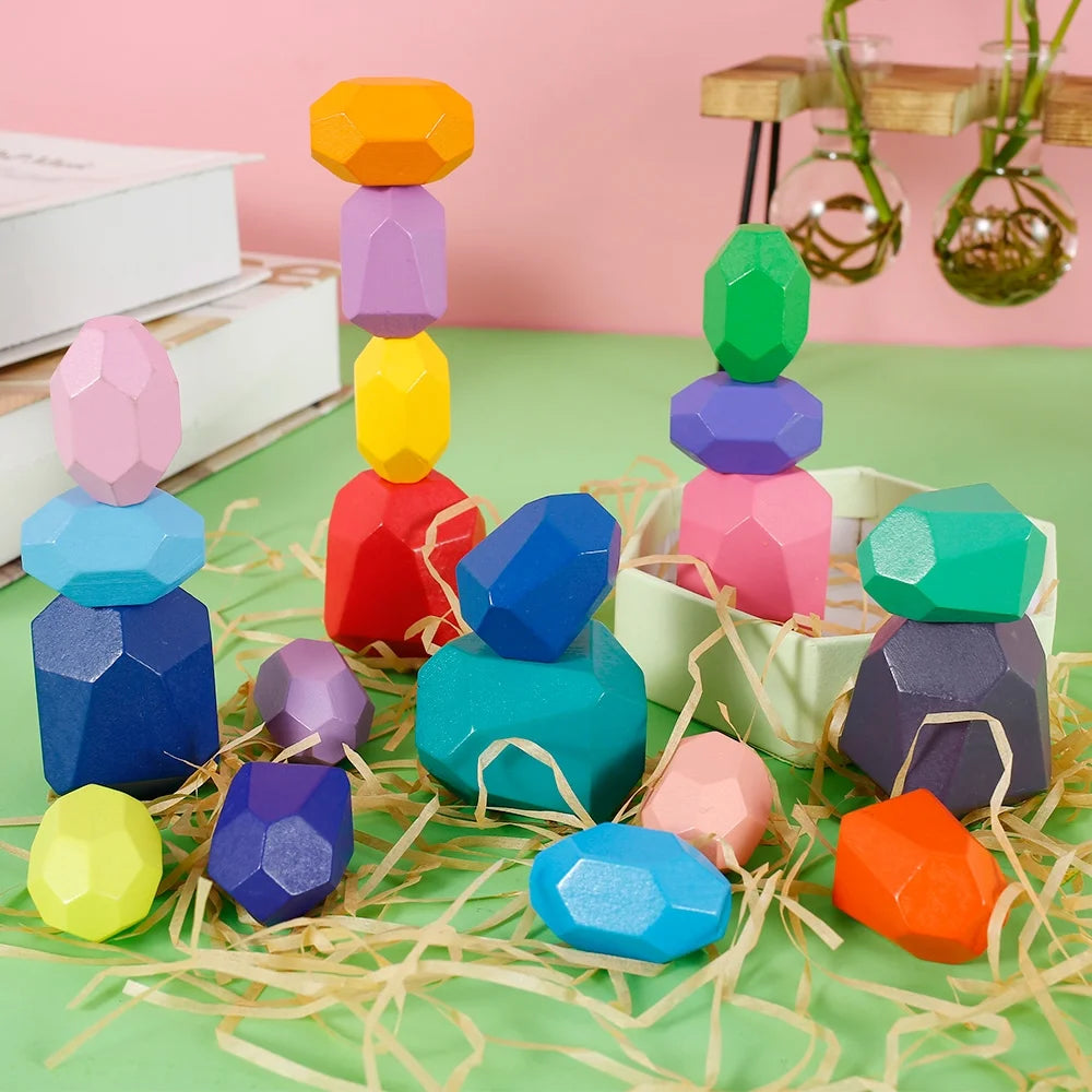 Kids Wooden Balancing Stone Stacking Building Block Toy F22344
