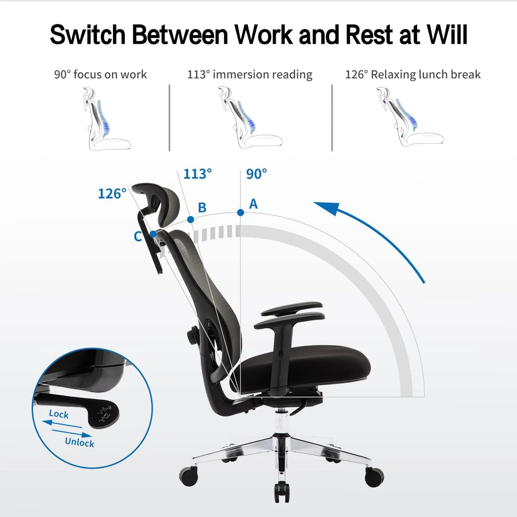 Ergonomic High Back Mesh Office Chair with Lumbar Support and Headrest Black I9835