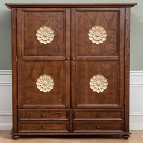 4Pcs Round Wood Appliques for Furniture Decoration (3.15"x3.15") B958