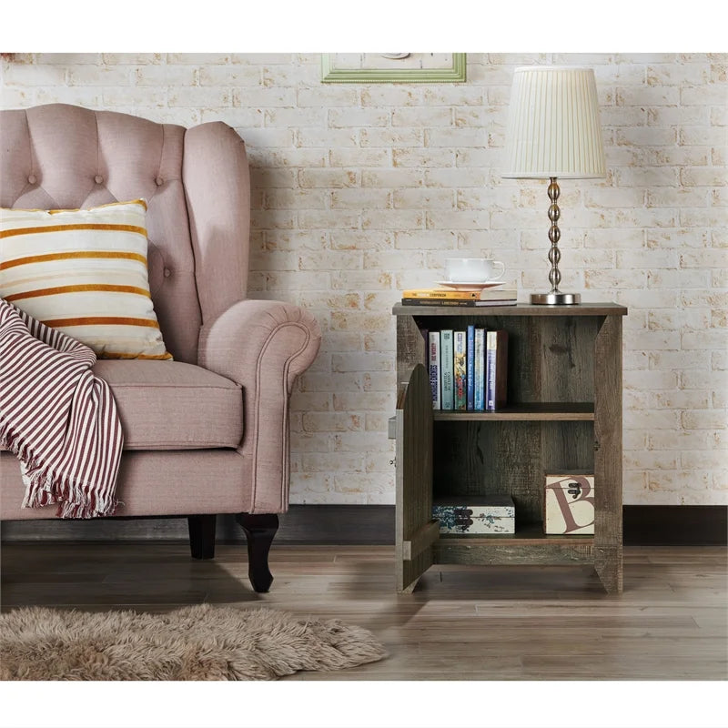 Rustic Wood Storage End Table Set of 2 I6159