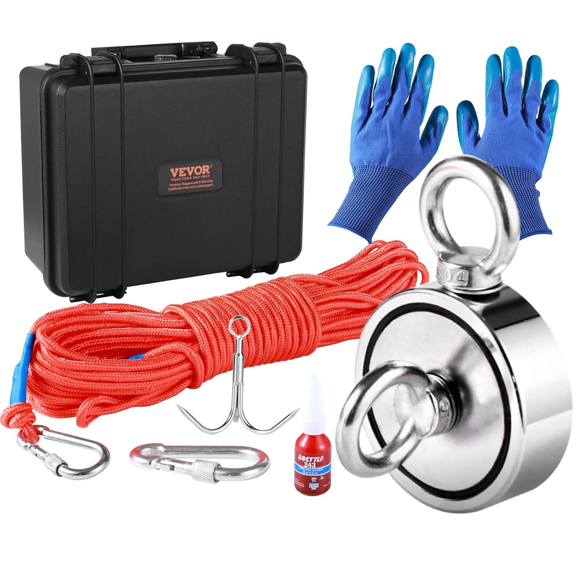 1200 LBS Double Sided Neodymium Magnet Fishing Kit with 65 FT Rope V309510