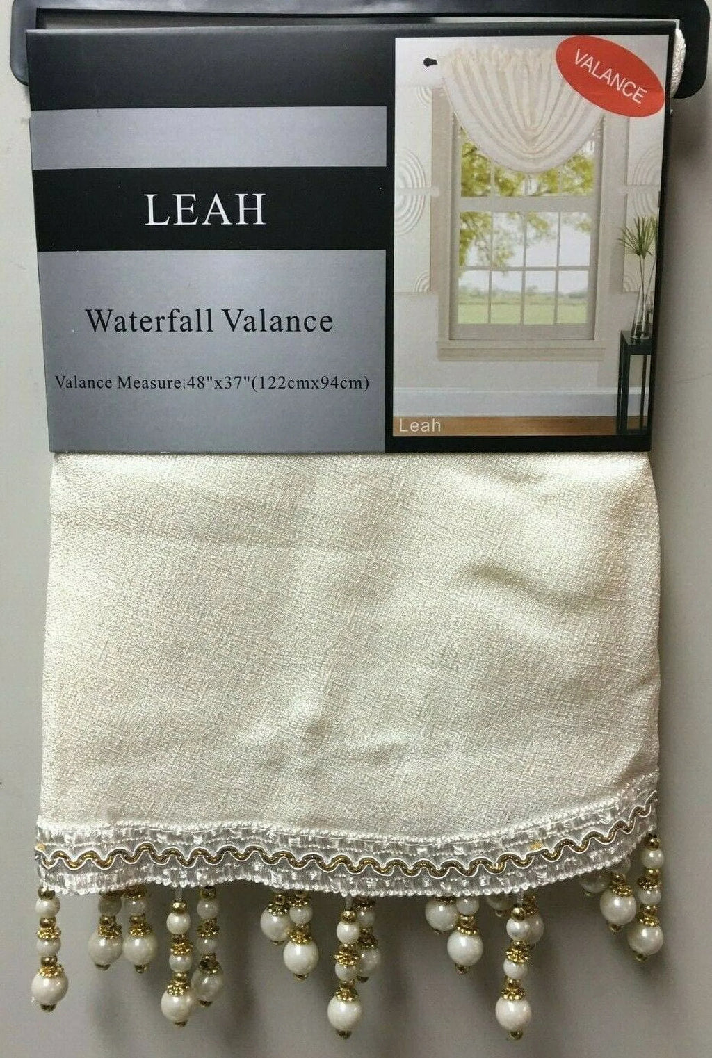 5 Piece Off White Woven Textured Curtain Set O3319