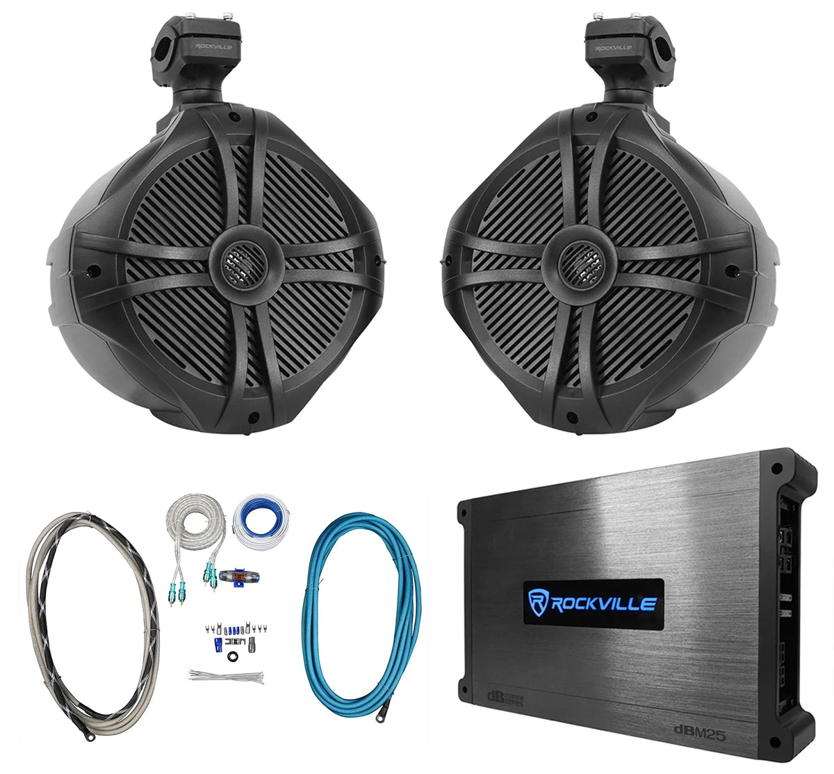 Black 8" Marine Wakeboard Tower Speakers with Amplifier V2507