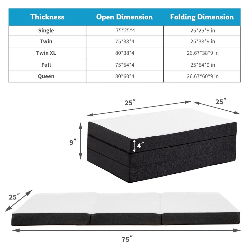 4-inch Tri Folding Memory Mattress with Removable Cover O2461