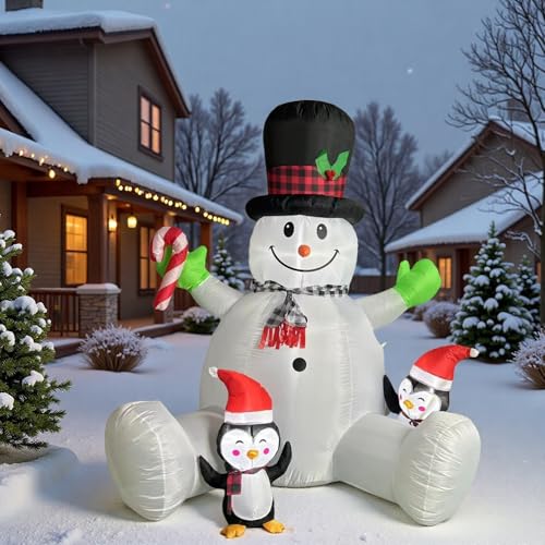 Inflatable Snowman with Penguins Christmas Decorations J25214