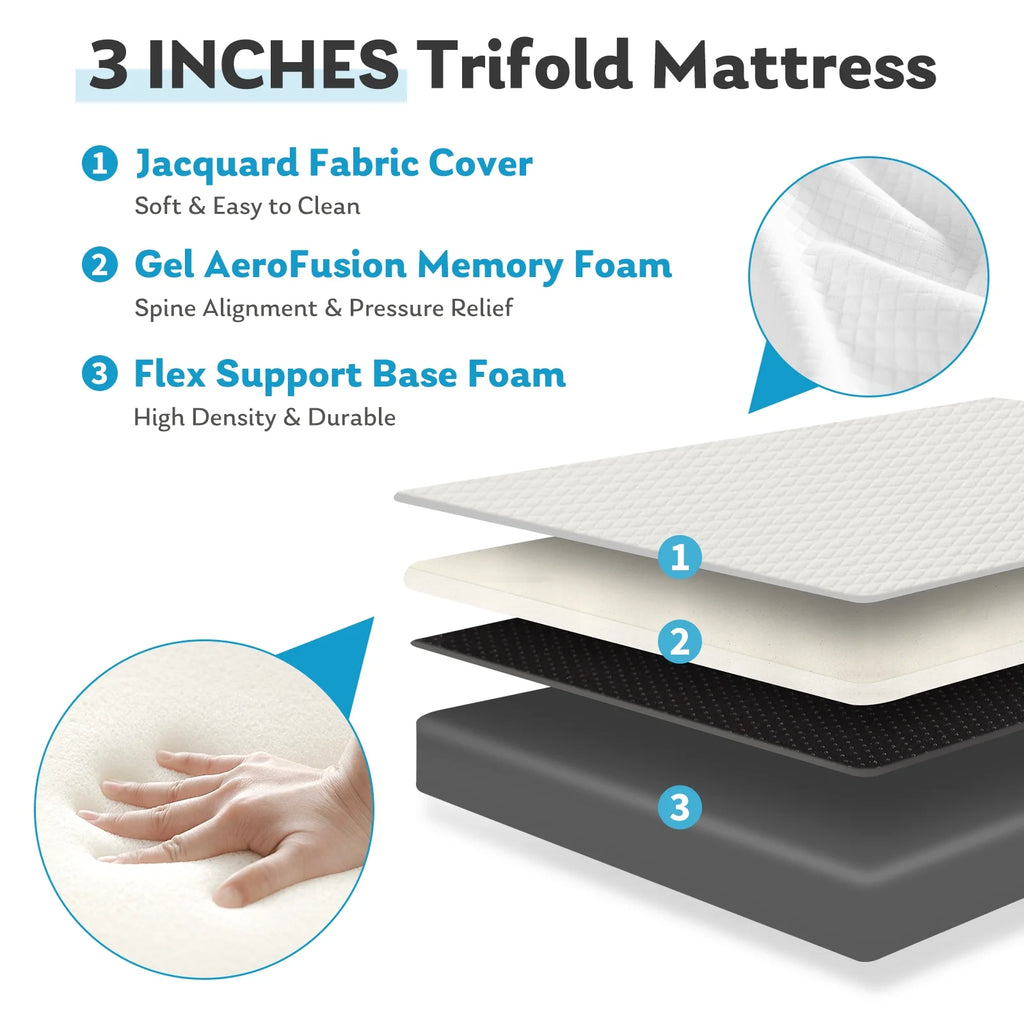 4-inch Tri Folding Memory Mattress with Removable Cover O2461