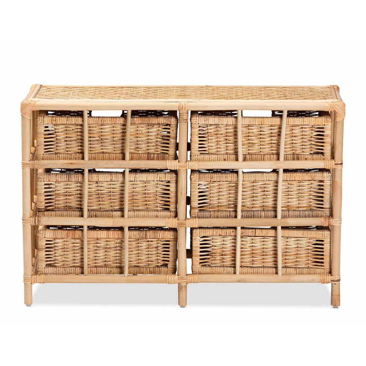 Natural Brown Rattan 6-Drawer Storage Cabinet H50526