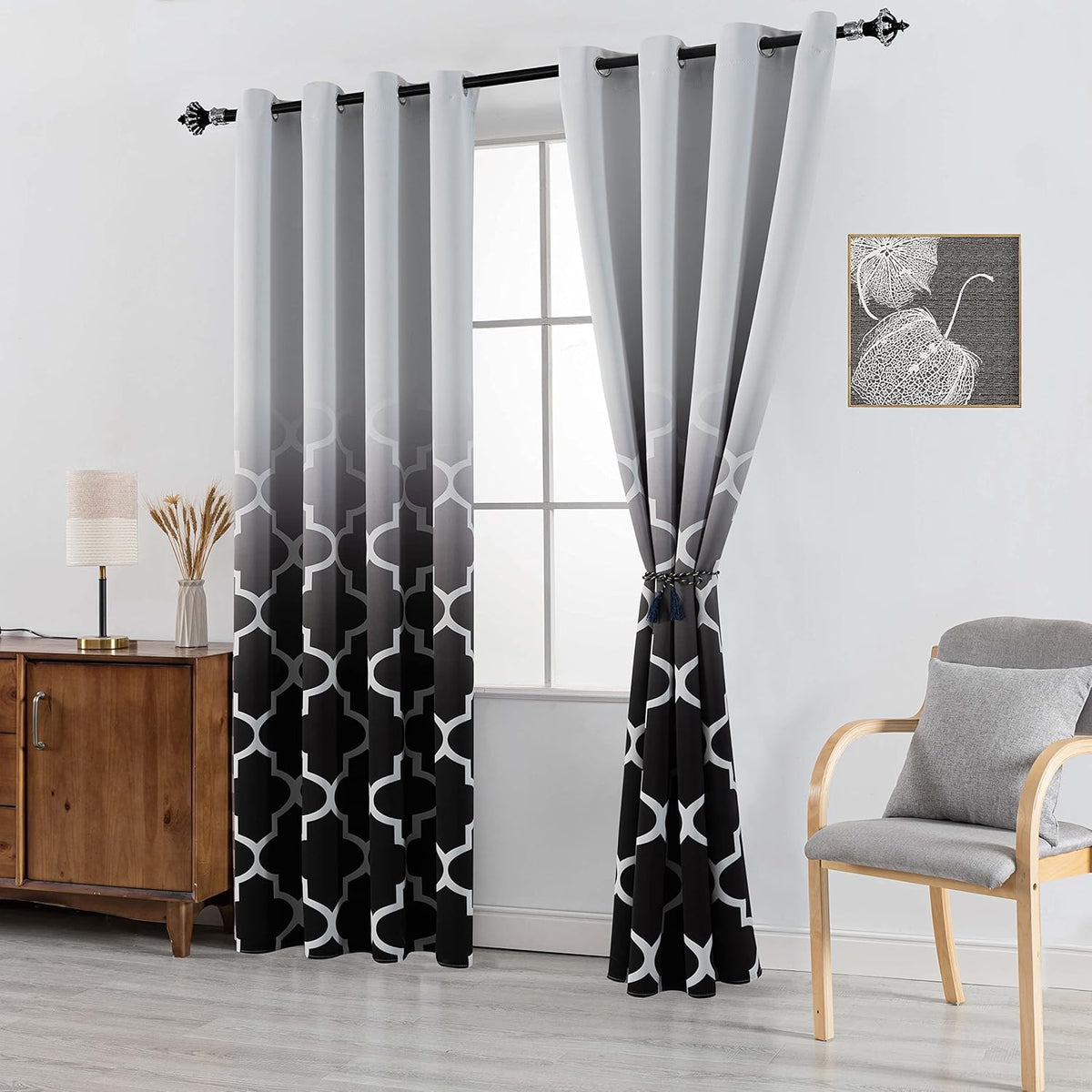 Grey 84 inch 2 Panels Gradient Color Curtains Q1199