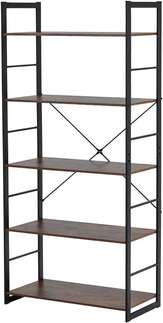 5 Tier Wood and Metal Bookshelf W548794