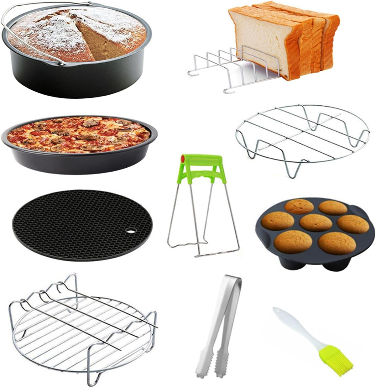 10PCS Air Fryer Accessory Kit with Baking Tray Baking Pan Barbecue Stand Non-Stick Coaster F38961