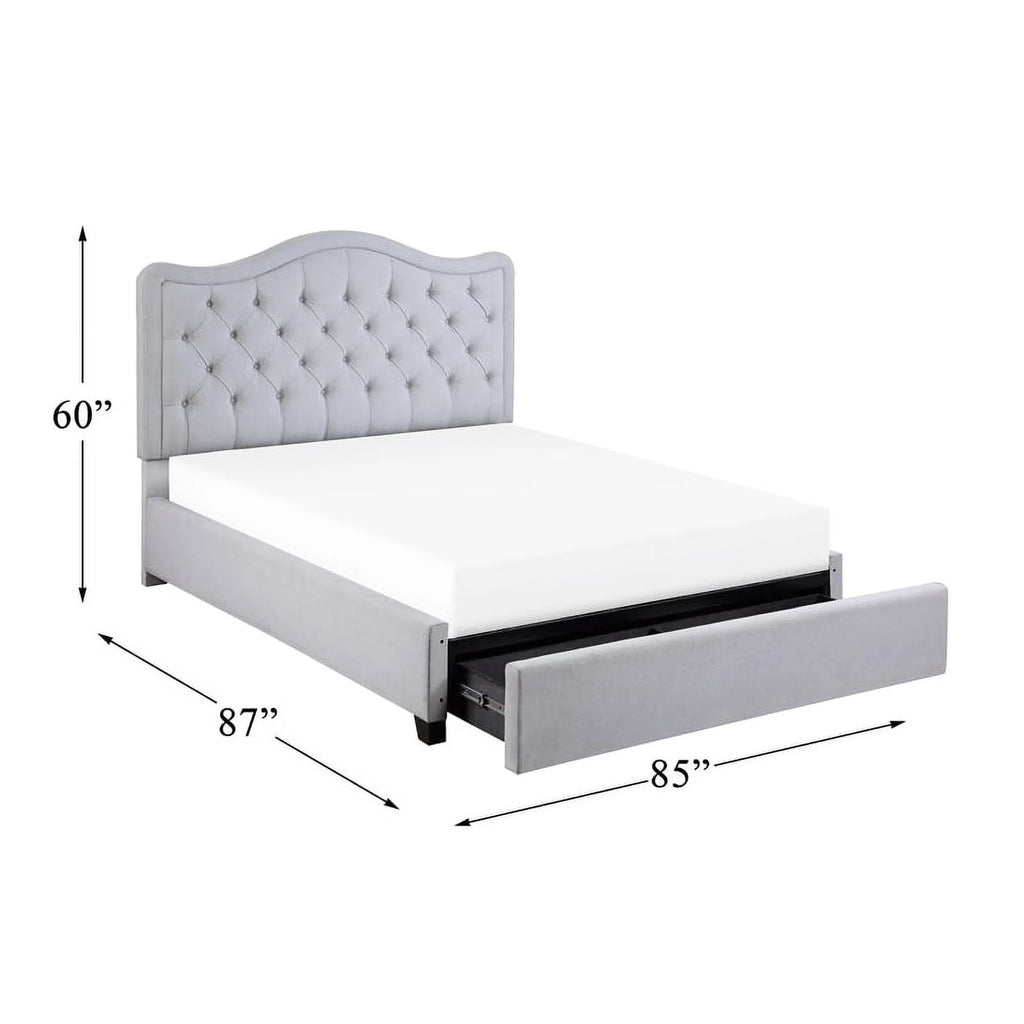 Gray Fabric Eastern King Platform Bed with Storage Drawer Z324