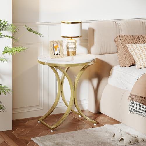Round Faux Marble Top Gold Metal Legs Side Table D8842