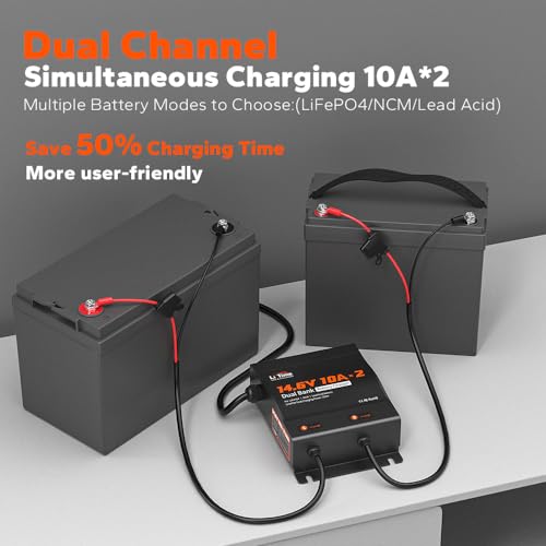 2-Bank 10A Dual Smart Battery Charger 14.6V LiFePO4 AC-DC Charger with LED Indicator I3485