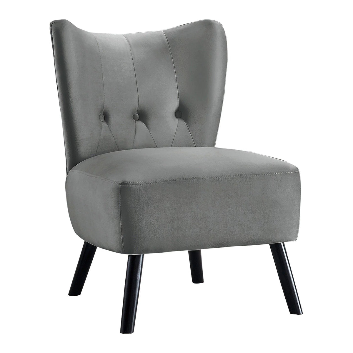 Gray Velvet Button-Tufted Accent Chair with Wood Legs M797