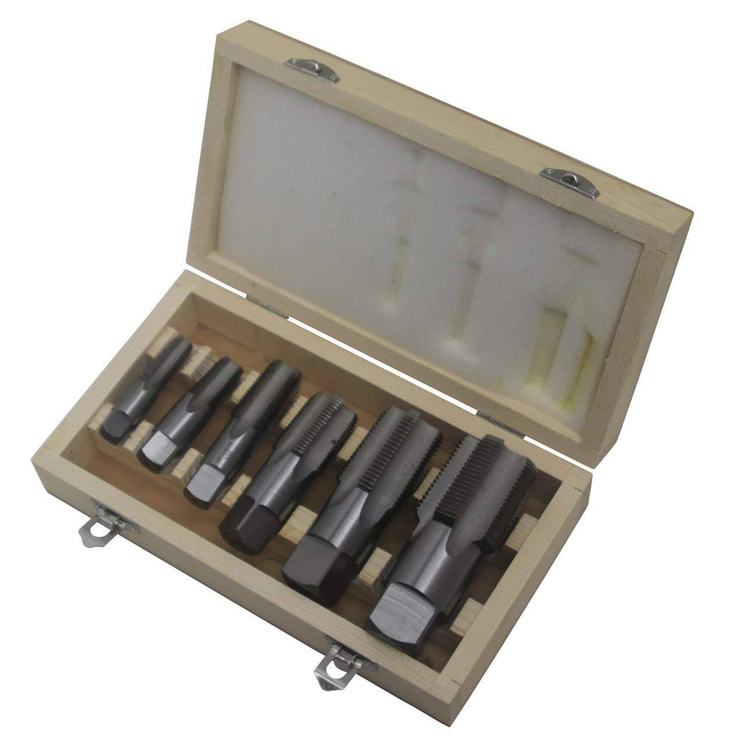 6 Piece High Speed Steel NPT Pipe Tap Set in Wooden Y437852