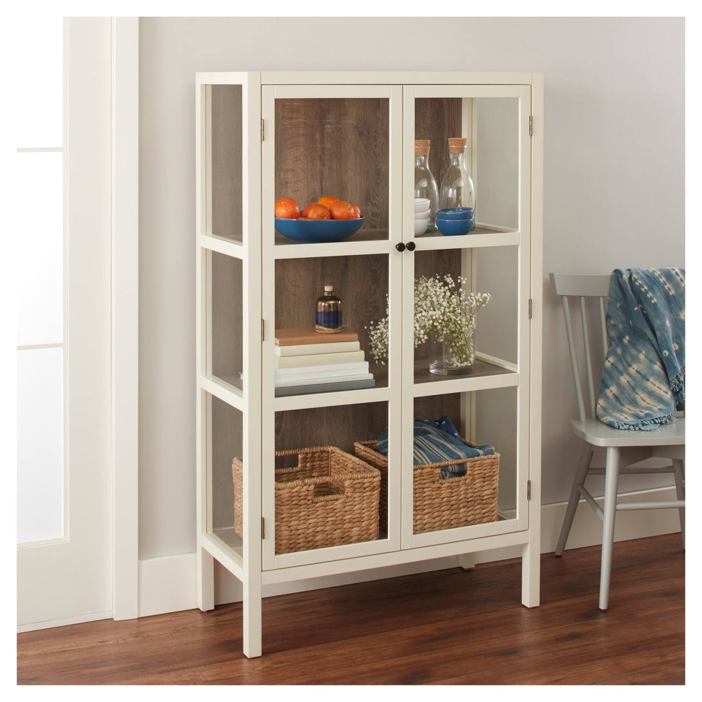 White Library Cabinet with Glass Shell S702419