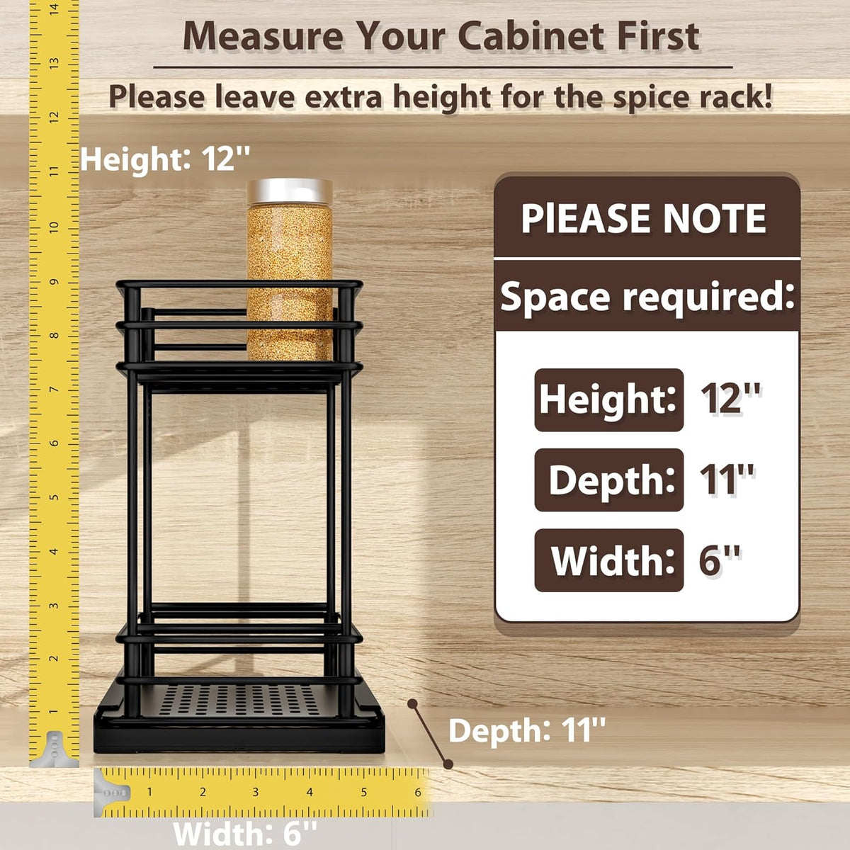 2-Pack 2-Tier Pull Out Spice Rack Organizer, 5.3''W x 10.4''D x 8.9''H Z887425