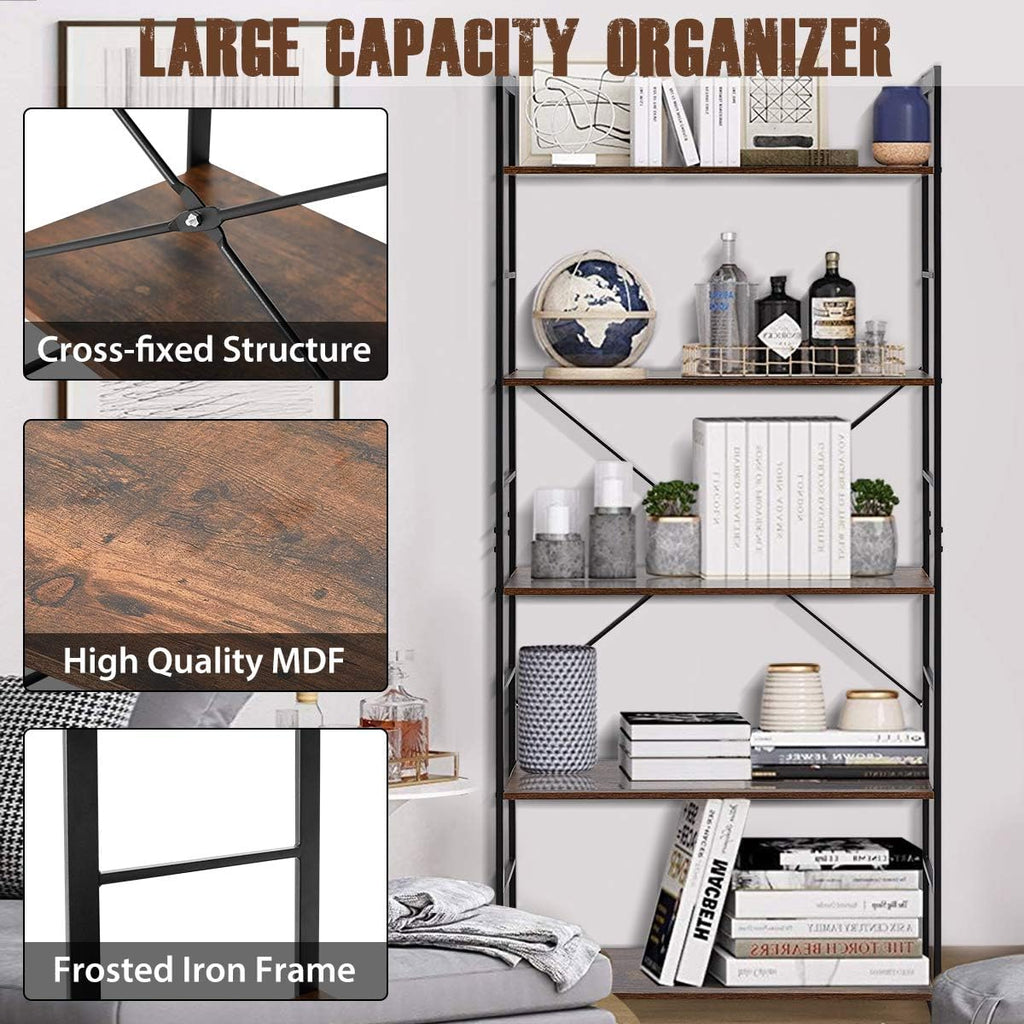 5 Tier Wood and Metal Bookshelf W548794