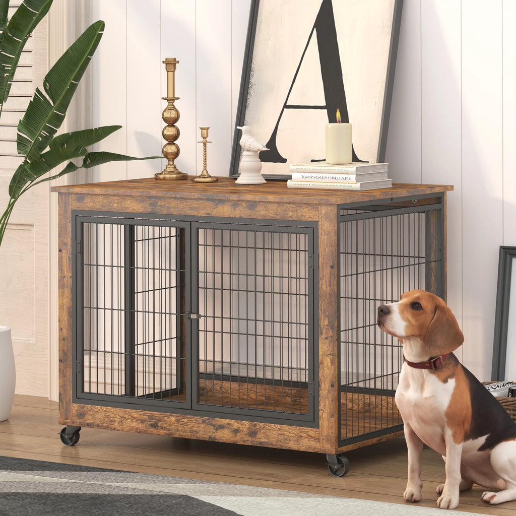 Wooden Dog Crate with Double Doors and Lift Top A927