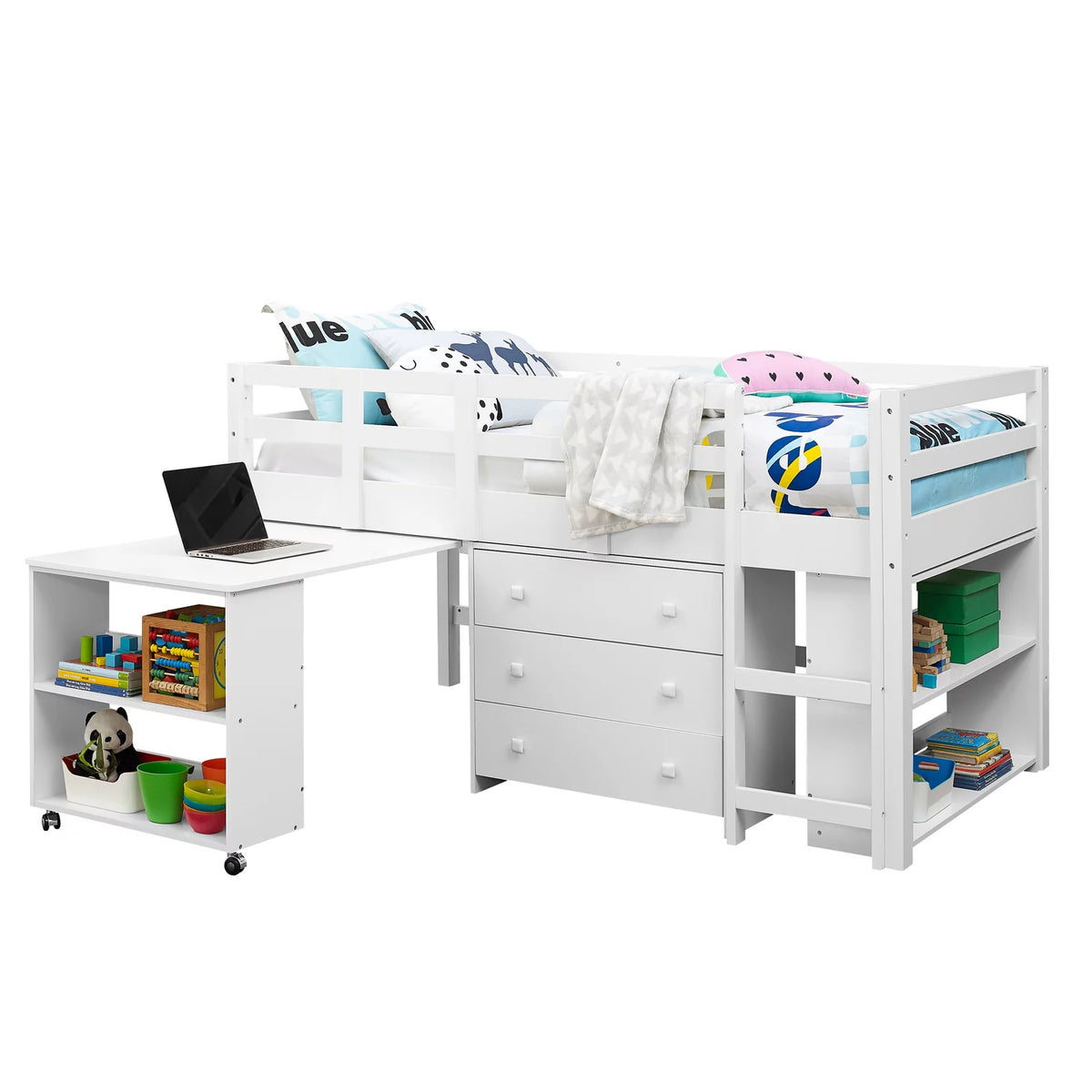 Twin Low Loft Bed with Desk, White T124473