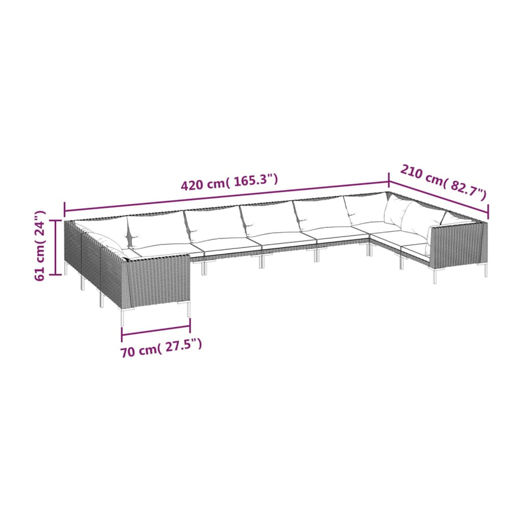 10 Piece Patio Set with Cushions Poly Rattan Dark Gray Q5160
