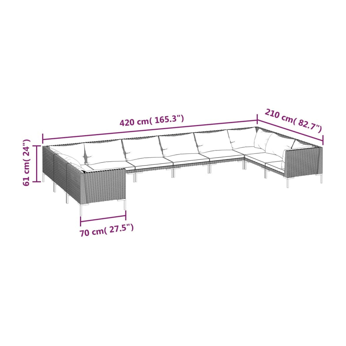 10 Piece Patio Set with Cushions Poly Rattan Dark Gray Q5160