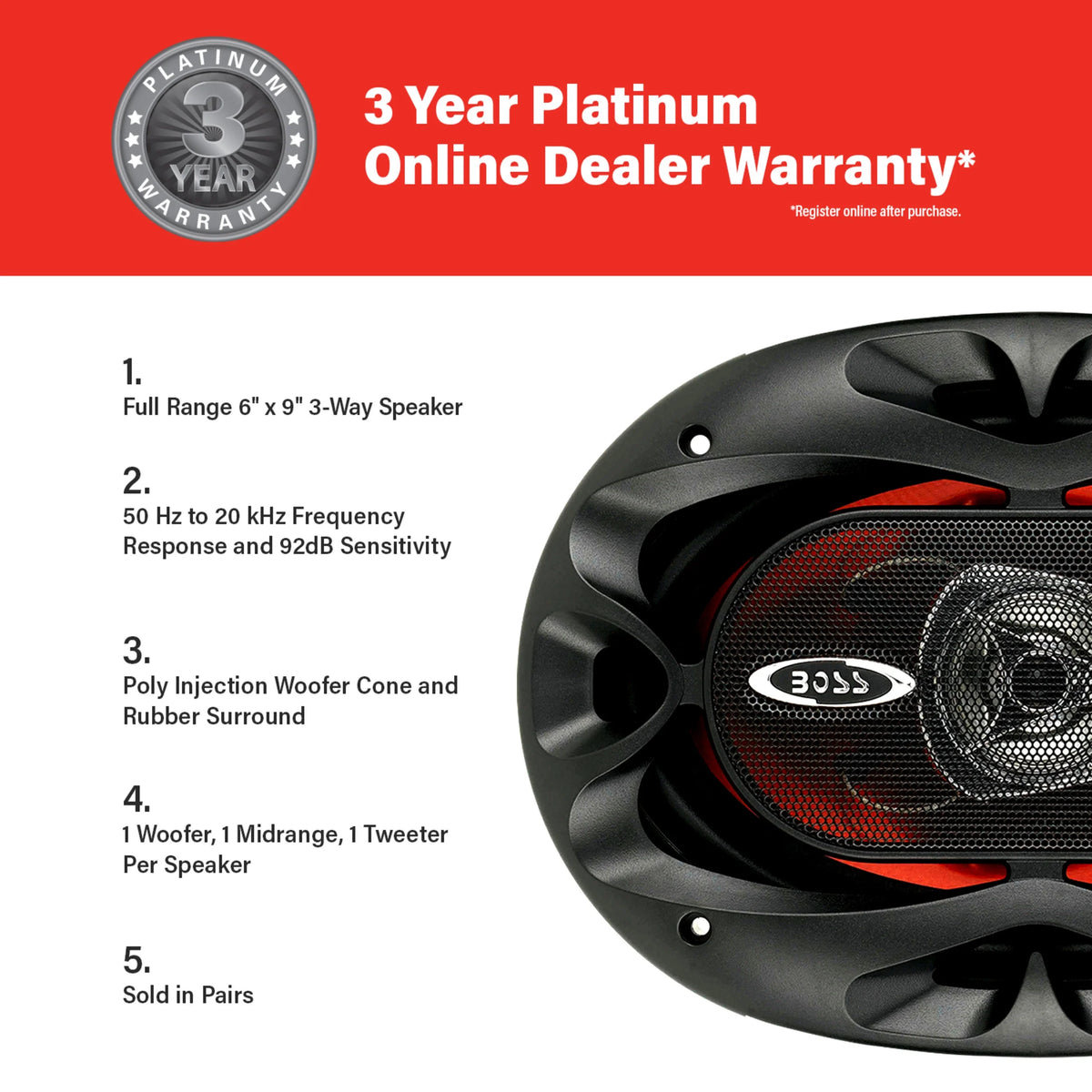 6 x 9 inch 3 Way Coaxial Car Speakers, Sold in Pairs T4603