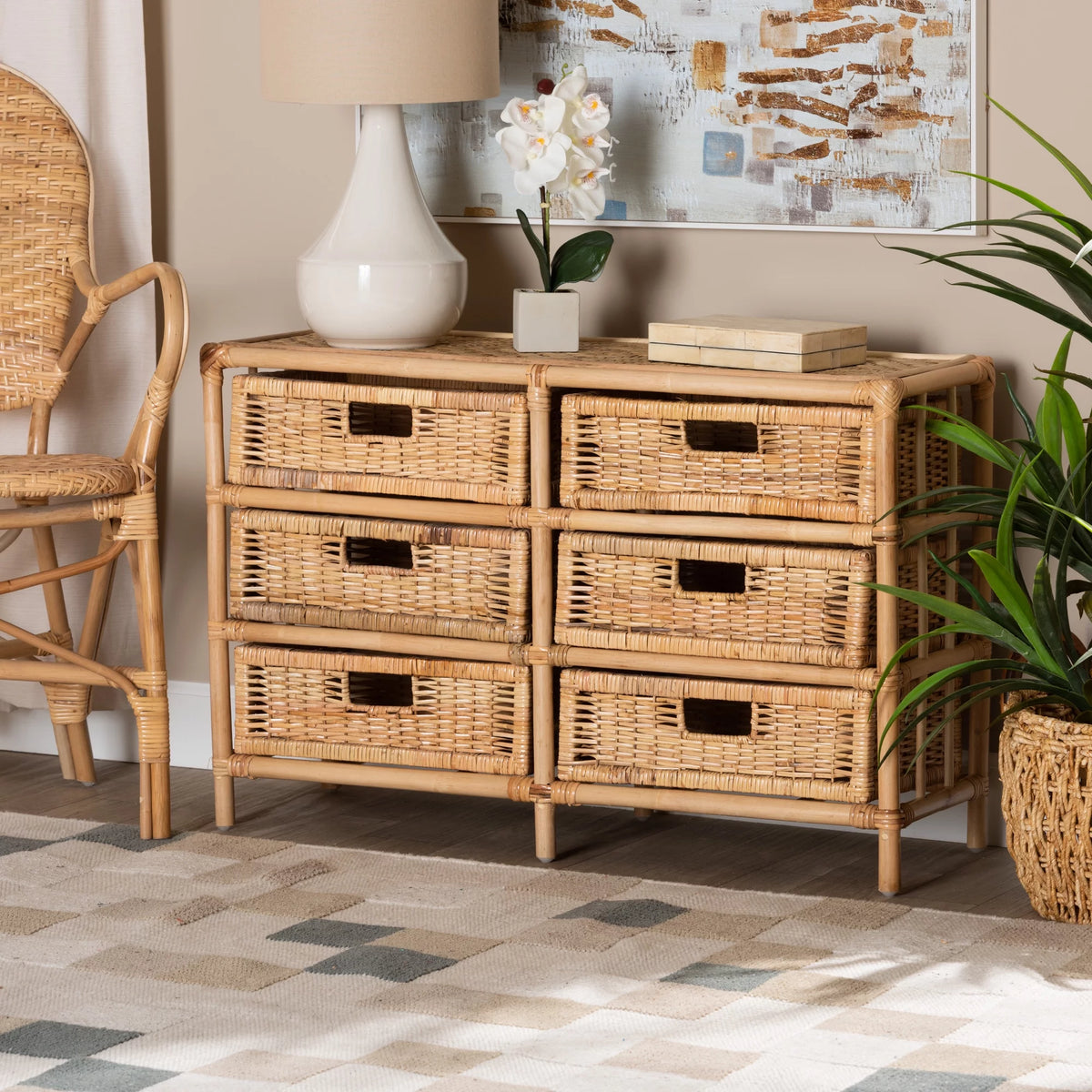 Natural Brown Rattan 6-Drawer Storage Cabinet H50526