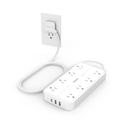 15 FT Flat Plug Extension Cord with 8 AC and 3 USB Ports Surge Protector T43869