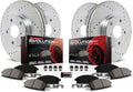 Front and Rear Carbon Fiber Brake Pads with Drilled & Slotted Brake Rotors Kit Y177385