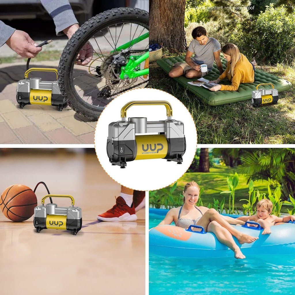 Portable Air Compressor Tire Inflator, Double Cylinders, 12V DC, Metal Air Pump, LED Light, Pack of 2 V20331