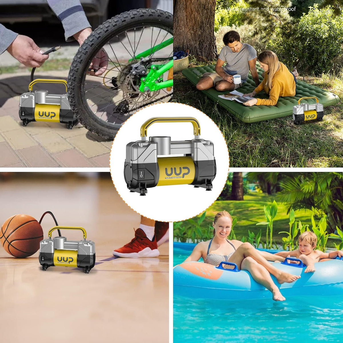 Portable Air Compressor Tire Inflator, Double Cylinders, 12V DC, Metal Air Pump, LED Light, Pack of 2 V20331