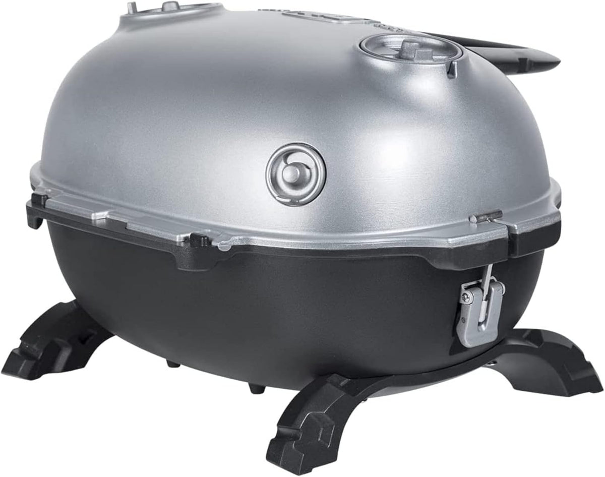 Portable Charcoal BBQ Grill and Smoker with Lid, Cast Iron Aluminum Outdoor Cooking Mini Barbecue Grills, Grey Q782805