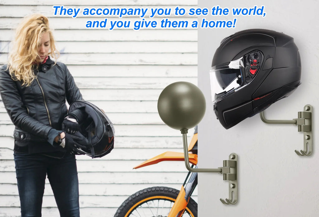 Grey Wall Mount Motorcycle Helmet Rack, 180 Degree Swivel, 2-Pack T661