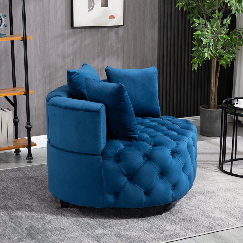 Navy Blue Velvet Oversized Barrel Accent Chair with 3 Pillows O59717